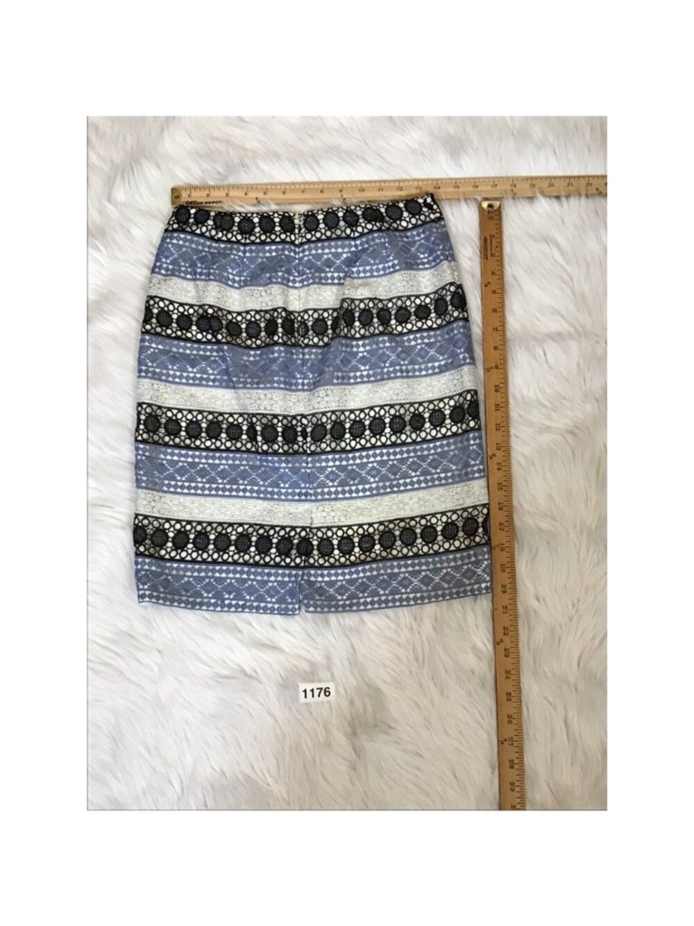 Talbots Womens Straight Skirt Blue 2P Mini Crochet Lace Overlay Zip Petites - Picture 2 of 5